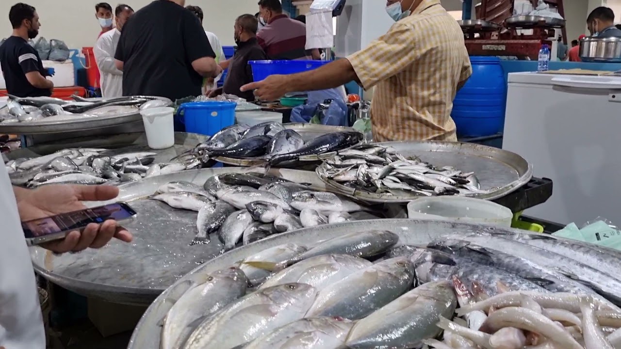 Mercado Central de Pescado de Manama al amanecer, con pescado fresco del Golfo, camarones y pescadores locales
