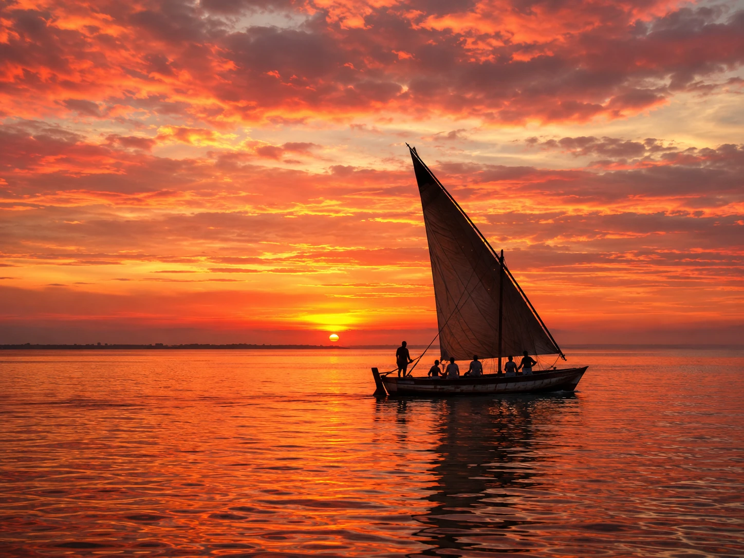 A traditional wooden dhow sailing past the white dunes of Bazaruto Island in Mozambique's Bazaruto Archipelago