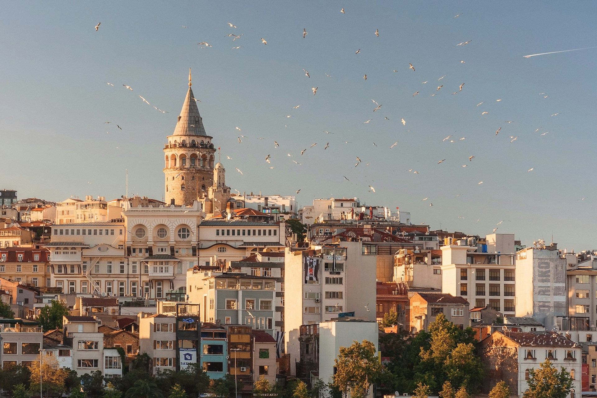 Sainte-Sophie et la Mosquée Bleue sur la ligne d'horizon du Bosphore à l'heure dorée à Istanbul