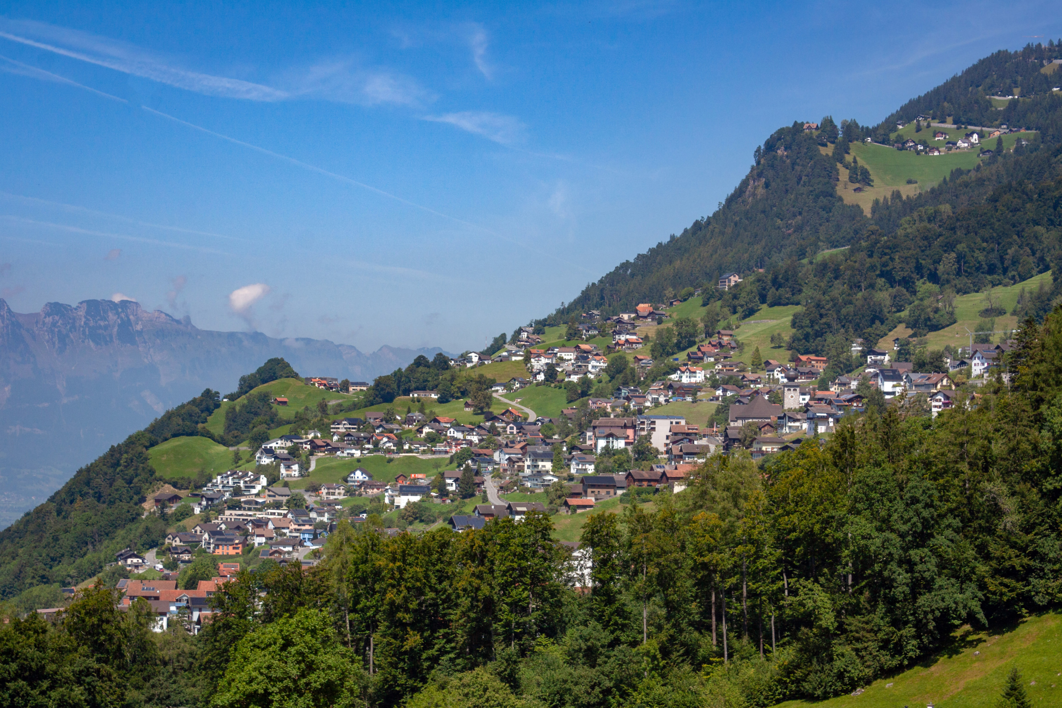 Panoramic view of the Rhine Valley from Triesenberg, Liechtenstein