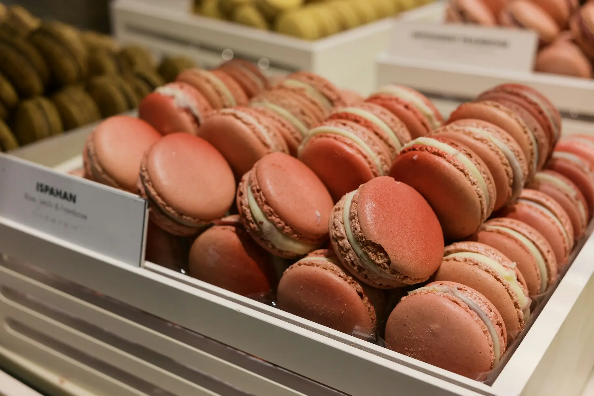 Colourful French macarons at a pâtisserie