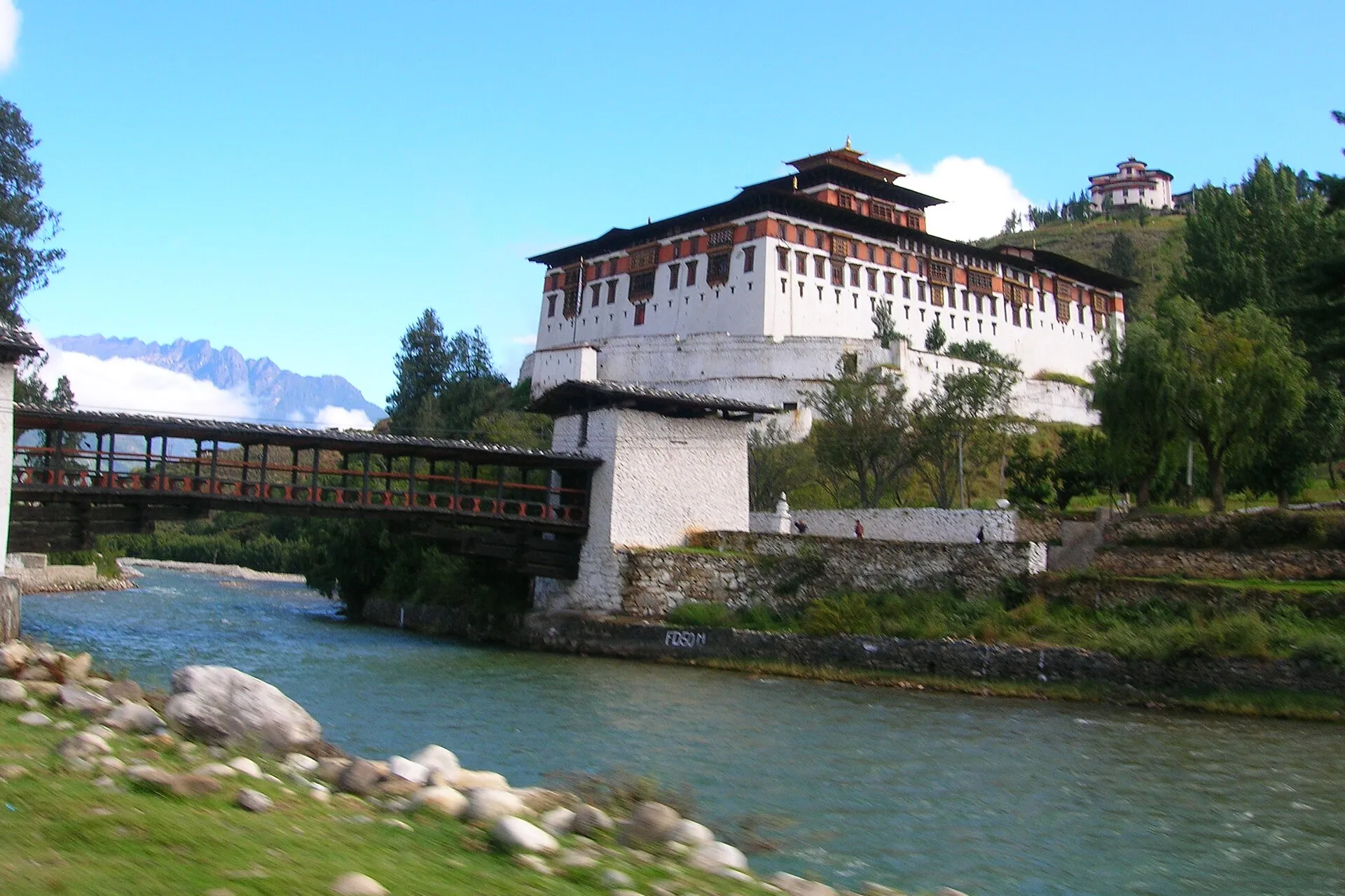 Paro Taktsang, the Tiger's Nest monastery, built into a cliff face above the Paro valley in Bhutan