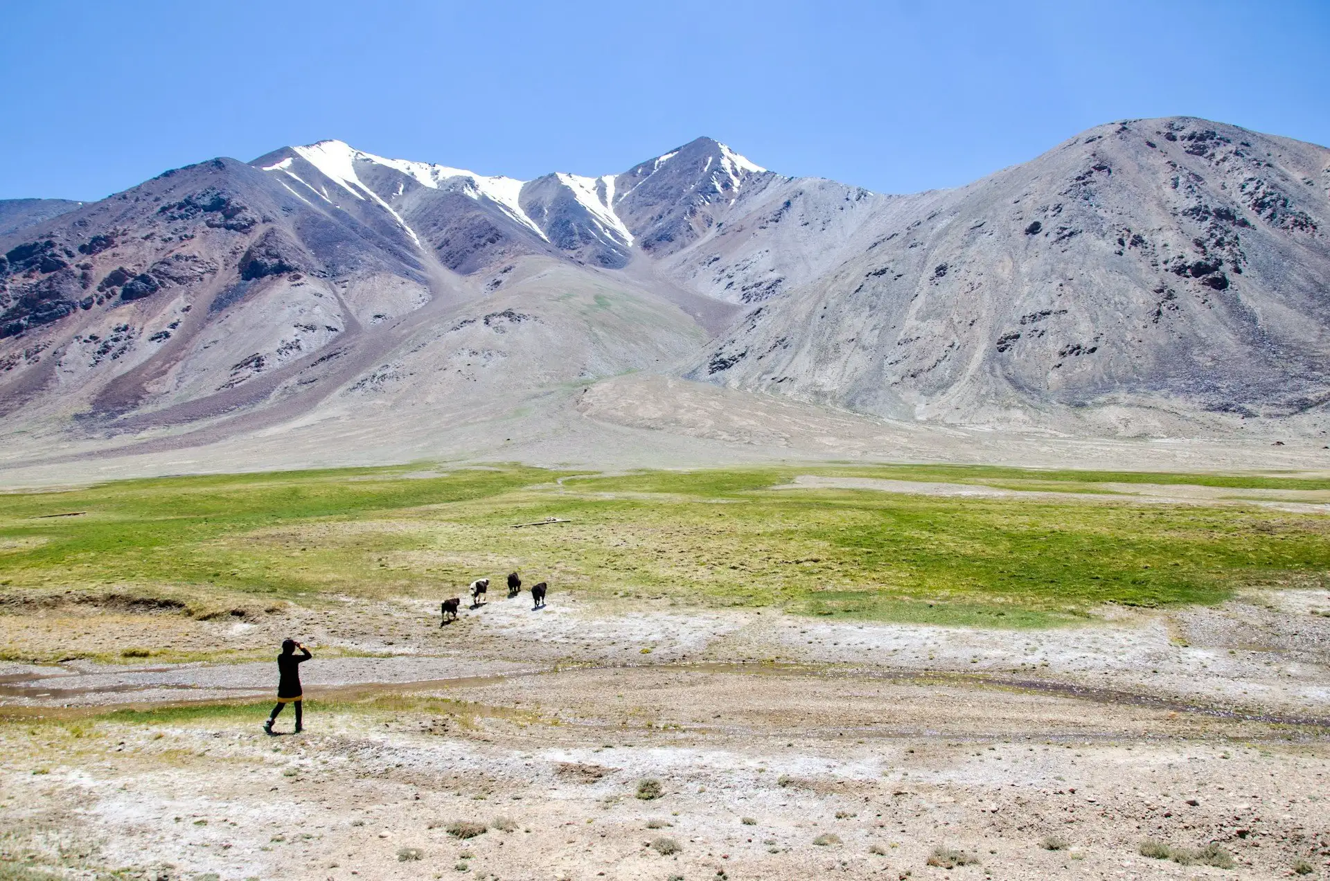 Pamir Highway winding through high-altitude desert, Tajikistan