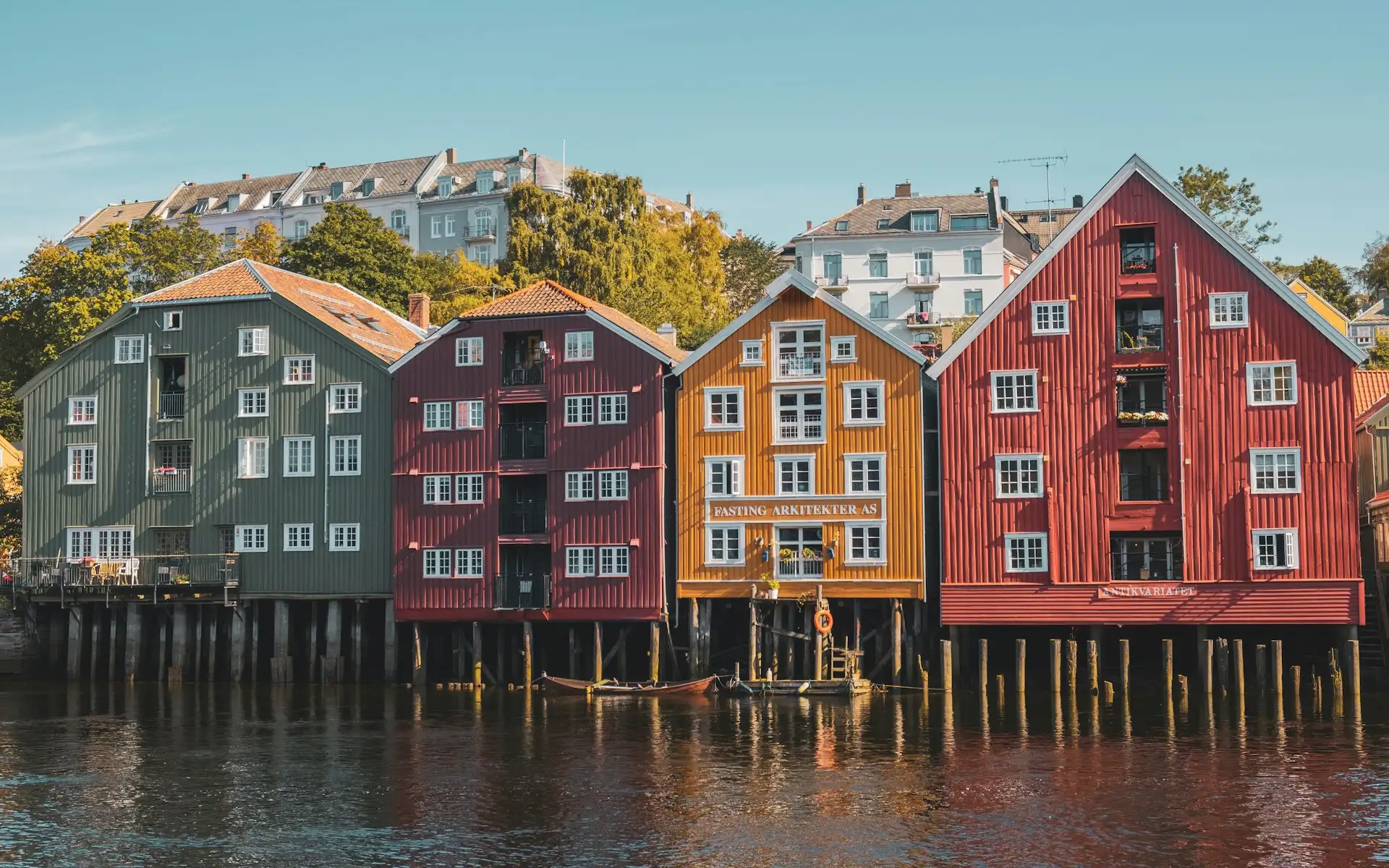 Trondheim colorful houses and cathedral
