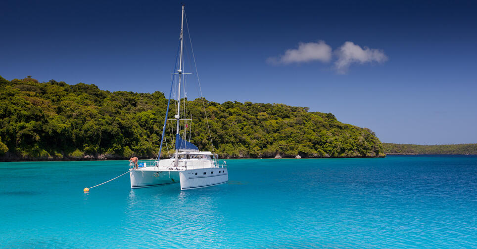 Sailboats anchored in Vava'u's Port of Refuge harbor, Tonga